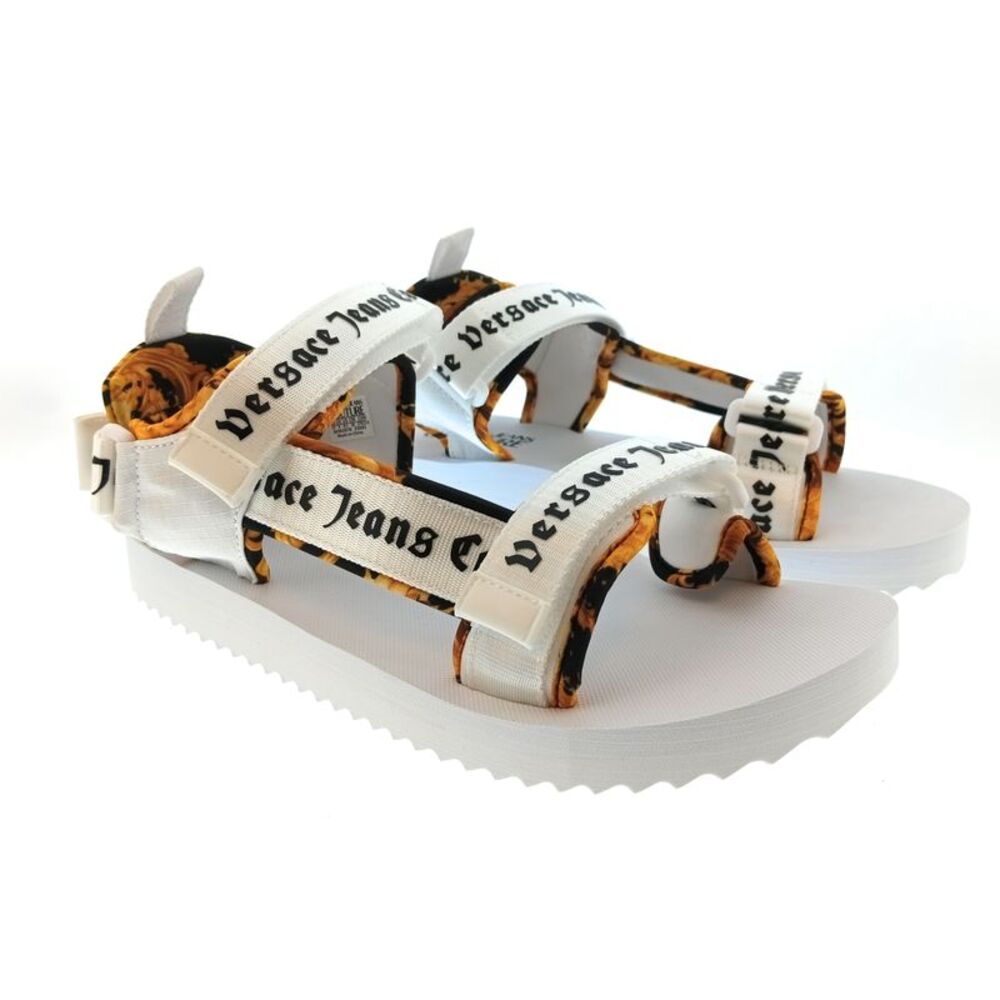 Versace Jeans Couture Mens White / Orange / Black Logo Strap Trek Sandals